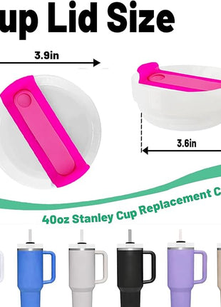 40 OZ Tumbler Lid Replacement Fit for Stanley Cup, 2 Pack Replacement Lids Fit for Stanley Travel Tumbler, Spill Proof Tumbler Covers for Stanley Cup Accessories (Opaqu - Hot Pink)