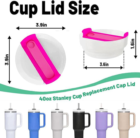 40 OZ Tumbler Lid Replacement Fit for Stanley Cup, 2 Pack Replacement Lids Fit for Stanley Travel Tumbler, Spill Proof Tumbler Covers for Stanley Cup Accessories (Opaqu - Hot Pink)