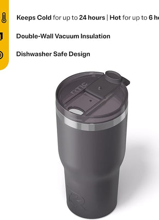RTIC 30oz Essential Tumbler with Lid, Ceramic Lined, Insulated, Stainless Steel, Metal, Double Wall Vacuum-Insulation, Travel Cup for Iced Coffee, Tea, Hot and Cold Drink, Graphite