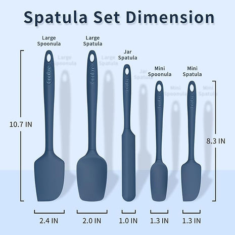 Coukre Silicone Spatula Set of 5,High Temperature Resistant, Food Grade Silicone, Dishwasher Safe, for Baking, Cooking (Pure Deep Blue)