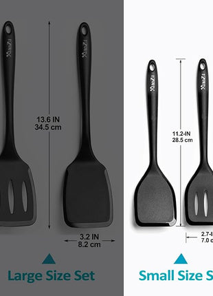 Silicone Spatula Turner Set, High Heat Resistant Spatulas with Seamless One Piece Design, Nonstick Rubber Flippers Utensils for Baking & Cooking,BPA-Free, Black,11 IN