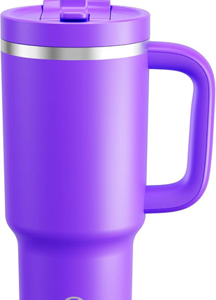 32 oz Tumbler with Handle and Straw: Stainless Steel Insulated Tumbler Keeps Cold for 24 Hours, Leakproof Travel Cup Fits in Cup Holder and BPA-Free,Violet