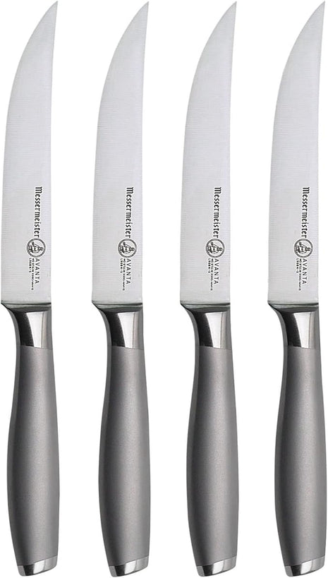Messermeister Avanta 5” Fine Edge Steak Knife Set - German X50 Stainless Steel - Rust Resistant & Easy to Maintain - Includes 4 Steak Knives