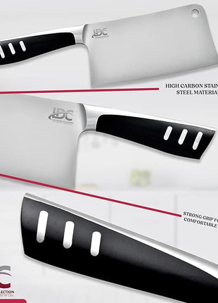 LDC Meat Cleaver Heavy-Duty 7" Inch Knife - High-Carbon Stainless Steel Chef Knife for Meat and Vegetables - Butcher Bone Cutting Knife for Home and Restaurant Use