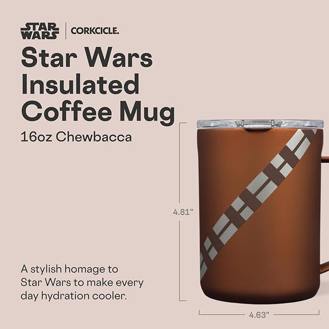 Corkcicle Classic Coffee Mug - Triple Insulated Stainless Steel for Travel - Shatter-Proof Lid - Keeps Drink Hot Over 3 Hours - Holiday Mug Gift - Great for Gifting Warmth - 16 oz - Chewbacca