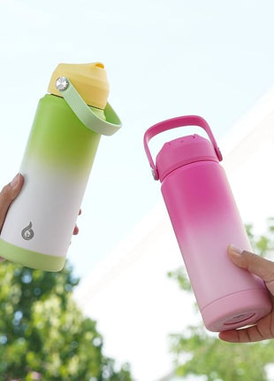 BJPKPK Insulated Water Bottle with Straw Lid, 18oz Thermo Water Bottles with Soft Nozzle, Flex Handle & Non-slip Boot, BPA Free Leak Proof Stainless Steel Metal Thermo, Tumblers, Cups,Black