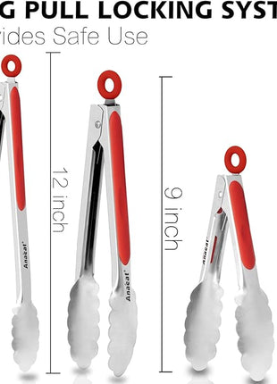 Anaeat Premium Sturdy Barbecue Tongs for Kitchen Grill & BBQ - 7,9,12 Inch Non-Slip Stainless Steel Locking Tongs Heat Resistant for Grilling, Cooking, Turning and Barbecue