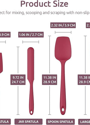Heat Resistant Silicone Spatula Set: U-Taste 600ºF High Temp Seamless Food Grade Utensil, Flexible Rubber Silicon Kitchen Cooking Mixing Baking Scraper for Nonstick Cookware Set of 4 (Red)