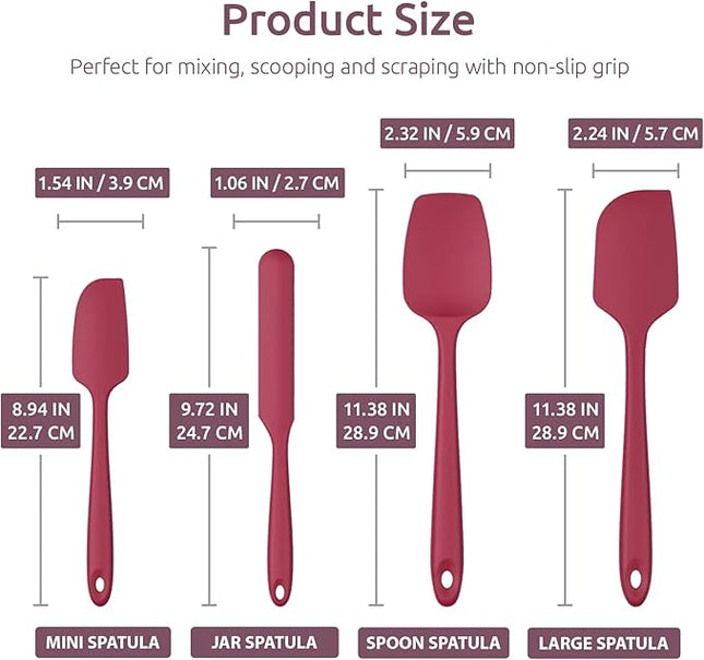 Heat Resistant Silicone Spatula Set: U-Taste 600ºF High Temp Seamless Food Grade Utensil, Flexible Rubber Silicon Kitchen Cooking Mixing Baking Scraper for Nonstick Cookware Set of 4 (Red)