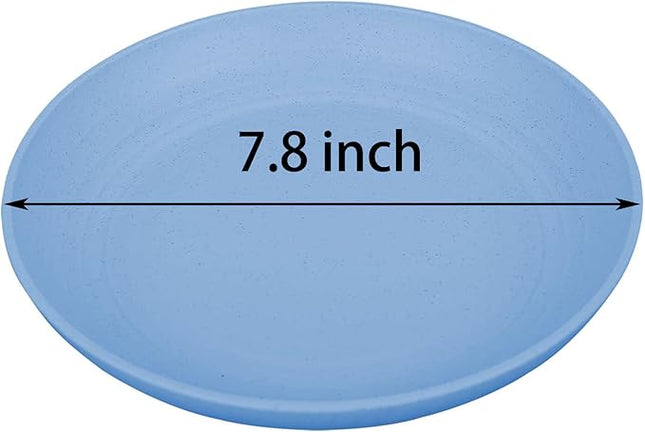 LuckyZone 7.8 Inches Unbreakable Wheat Straw Plates - Reusable Plate Dinner Set - Dishwasher & Microwave Safe - Healthy, BPA Free & Eco-Friendly (7.8 Inches/4 Blue)