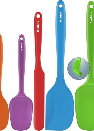 Walfos Silicone Spatula -600°F Heat Resistant Kitchen Scraper Spatulas, Strong Steel Core and One-Pieces Design, for Cooking Mixing Baking - BPA Free and Dishwasher Safe, Multicolor set of 5