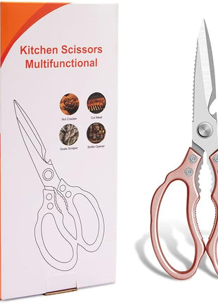 CGBE Kitchen Scissors, Multi-Purpose Kitchen Shears, Heavy Duty Dishwasher Safe Food Scissors for Chicken, Poultry, Fish, Meat & Herbs with Non-Slip Grips - Rosegold