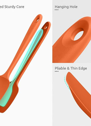 U-Taste Silicone Spoon Spatula Set, 600ºF High Heat Resistant Food Grade Flexible Rubber Scraper, Integrated Cooking Mixing Baking Kitchen Utensils Set of 3 for Nonstick Cookware (Orange)