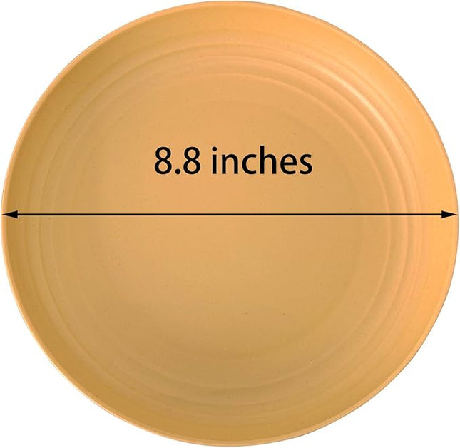 LuckyZone 8.8 Inches Unbreakable Wheat Straw Plates - Reusable Plate Dinner Set - Dishwasher & Microwave Safe - Healthy, BPA Free & Eco-Friendly (8.8 Inches/4 Color_H)