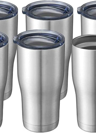 HASLE OUTFITTERS 20 oz Tumbler Bulk, Stainless Steel Tumblers with Lid, Vacuum Insulated Tumbler, Double Wall Tumbler Cup, coffee mugs, Stainless Steel, 6 Pack