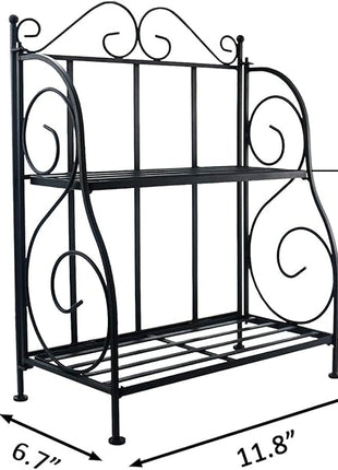 Sunnyglade Spice Rack, 2-Tier Foldable Shelf Rack Kitchen Bathroom Countertop, 2-Tier Standing Storage Organizer Spice Jars Bottle Shelf Holder Rack -Black