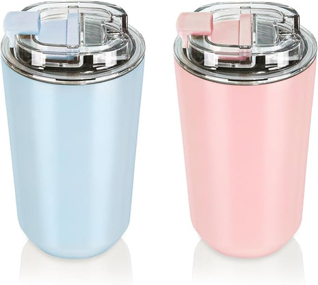 Puraville 2 Pack Insulated Tumblers with Lid, 14 oz Travel Coffee Mug Stainless Steel Vacuum Cup, Leak Proof Double Walled Coffee Tumbler for Iced and Hot Drinks,Pink and Light Blue