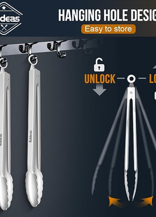 Grill Tongs, 600 Degrees Heat Resistant 17 Inch Extra Long BBQ Tongs, All Metal Kitchen tongs, Heavy Duty Stainless Steel Locking Tongs for Cooking, Grilling, Barbecue/BBQ, Buffet, 2 Pack