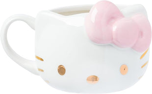 Silver Buffalo Sanrio Hello Kitty Light Pink Bow and Rose Gold Ceramic 3D Sculpted Mug, 20 Ounces