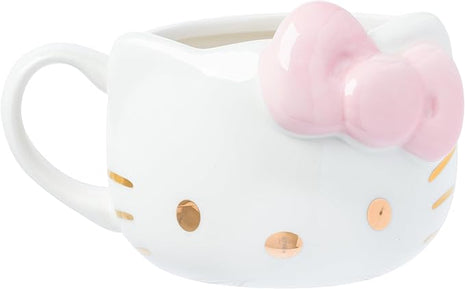 Silver Buffalo Sanrio Hello Kitty Light Pink Bow and Rose Gold Ceramic 3D Sculpted Mug, 20 Ounces