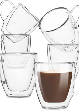 BTaT Double Wall Glass Coffee Mugs, 16 oz, Set of 6, Insulated Latte Mugs, Clear