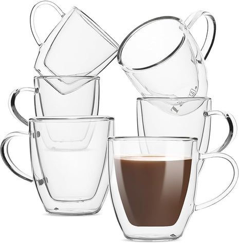 BTaT Double Wall Glass Coffee Mugs, 16 oz, Set of 6, Insulated Latte Mugs, Clear