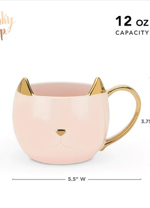 Pinky Up Chloe Cat Ceramic Coffee Mug, Tea Cups, Travel Mugs for Cappuccino, Latte, Hot Chocolate, Milk, Herbal Teas, 12 oz, Set of 1, Pink