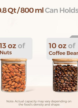 ComSaf 0.8 Qt Glass Food Storage Jars Set of 6, Clear Storage Containers with Airtight Lids, Pantry Organization Jar, Spice Jar, Blooming Tea, Oat, Coffee and Sugar Container, Canister Set for Kitchen