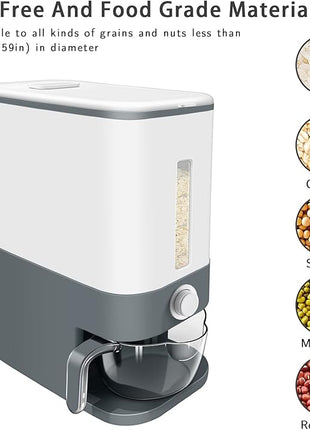 22-25 Lbs Rice Dispenser, Large Cereal Dry Food Storage Containers with Measuring Cup,BPA-Free Household for Kitchen Pantry Organization-Grey