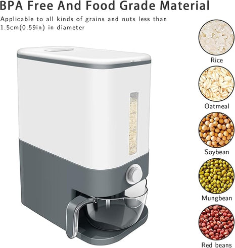 22-25 Lbs Rice Dispenser, Large Cereal Dry Food Storage Containers with Measuring Cup,BPA-Free Household for Kitchen Pantry Organization-Grey