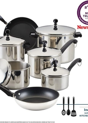 Farberware Classic Stainless Steel Cookware Pots and Pans Set, 15-Piece,50049,Silver