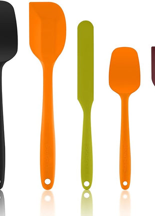 OVENTE Silicone Spatula Set of 5, Food Grade Rubber Spatula with High Heat Resistant, BPA-Free and Dishwasher Safe, Nonstick Kitchen Utensils for Baking, Cooking and Mixing, Multicolor SP12305LBGOPR
