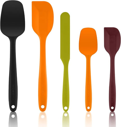 OVENTE Silicone Spatula Set of 5, Food Grade Rubber Spatula with High Heat Resistant, BPA-Free and Dishwasher Safe, Nonstick Kitchen Utensils for Baking, Cooking and Mixing, Multicolor SP12305LBGOPR