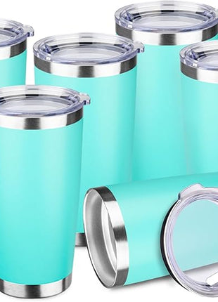 StarSpeed 20oz Tumbler Bulk with Lid, Stainless Steel Insulated Tumblers Double Wall Vacuum Insulated Travel Mug, Powder Coated Coffee Cups for Hot and Cold Drinks(Light Green,6)