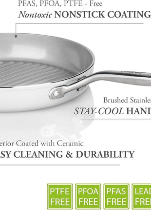 TECHEF - CeraTerra Collection, 12" Ceramic Nonstick Grill Pan (PTFE, PFAS, and PFOA Free), Made in Korea (12-in Grill Pan)