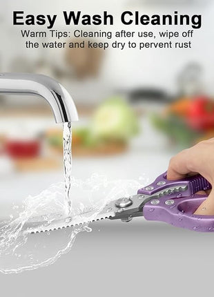 CGBE Kitchen Scissors All Purpose Heavy Duty, Ultra Sharp Stainless Steel Kitchen Shears Dishwasher Safe, Cooking Shears for Chicken, Poultry, Fish, Meat, Herbs & Grapes with Non-Slip Grips - Purple