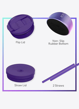 IRON °FLASK Co-Pilot Insulated Mug w/Straw & Flip Cap Lids - Cup Holder Bottle for Hot, Cold Drink - Leak-Proof- Water, Coffee Portable Travel Tumbler - Lavender, 40 Oz