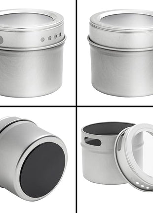 Talented Kitchen Magnetic Spice Jars - 3 oz, Stainless Steel, 24-Pack - Spice Tins with Sift & Pour Lids & Fridge Magnets for Kitchen Organization