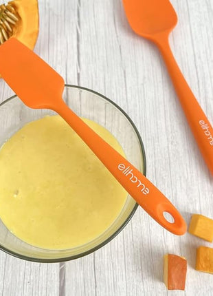 Elihome Chef Series 3 Piece Silicone Spatula Set - 600°F Heat Resistant Non Stick Rubber Kitchen Scraper Spatulas for Cooking, Baking, and Mixing – BPA Free and LFGB Certified Silicone (Orange)