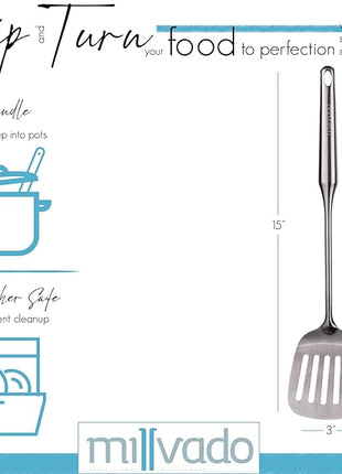 Stainless Steel Cooking Spatula,15 Inch Metal Turner, Kitchen Slotted Flipper For Grills, Camping BBQ’s, Frying Pancakes, Burgers, Large Cookware For the Professional Chef