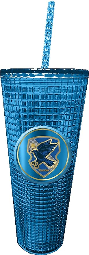 Spoontiques Harry Potter Diamond Tumbler, 20oz - Textured Cup w/Staw, Double Wall Insulated, BPA Free - Ravenclaw