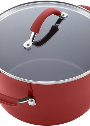 Rachael Ray Cucina Nonstick Cookware Pots and Pans Set, 12 Piece, Cranberry Red