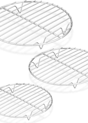 P&P CHEF Round Cooking Rack, 3 Pcs Stainless Steel Baking Cooling Steaming Grilling Rack, Fits Air Fryer/Stockpot/Pressure Cooker/Round Cake Pan, Oven & Dishwasher Safe (7.5 + 9 + 10.5 Inch)