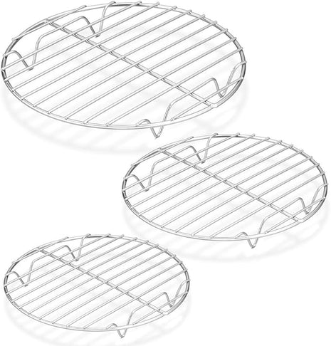 P&P CHEF Round Cooking Rack, 3 Pcs Stainless Steel Baking Cooling Steaming Grilling Rack, Fits Air Fryer/Stockpot/Pressure Cooker/Round Cake Pan, Oven & Dishwasher Safe (7.5 + 9 + 10.5 Inch)