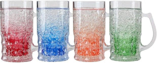 Lily's Home Insulated Double Wall Gel-Filled Acrylic Frosted Freezer Beer Glasses, Great for Enjoying Brews at BBQs and Parties, Clear with Assorted Color Bases (14 oz. Each, Set of 4) - Mug Shape