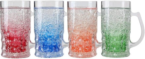 Lily's Home Insulated Double Wall Gel-Filled Acrylic Frosted Freezer Beer Glasses, Great for Enjoying Brews at BBQs and Parties, Clear with Assorted Color Bases (14 oz. Each, Set of 4) - Mug Shape