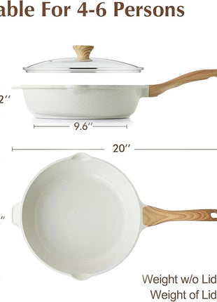 SENSARTE Nonstick Ceramic Saute Pan 12-Inch, 5QT Non-toxic Deep Frying Pan Skillet with Lid, Healthy No Teflon Cookware, Stay Cool Handle, Induction Compatible, PFAS Free