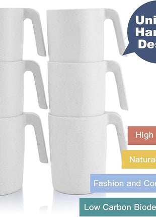 Homienly Wheat Straw Coffee Mugs Set of 6, Lightweight and Unbreakable Coffee Mugs with Handles, Alternatives to Plastic Coffee Mug, Microwave and Dishwasher Safe Cups for Kitchen, Tea - White