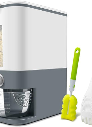 22-25 Lbs Rice Dispenser, Large Cereal Dry Food Storage Containers with Measuring Cup,BPA-Free Household for Kitchen Pantry Organization-Grey
