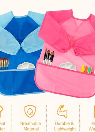 CUBACO Kids Painting Apron, 2pcs Waterproof Art Smocks For Child 3-8 Years, Kids Smocks for Painting Aprons with Long Sleeve